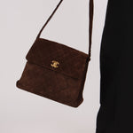 Chanel 1997 Brown Suede Turnlock Shoulder Bag 24k GP - FashioNica