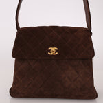 Chanel 1997 Brown Suede Turnlock Shoulder Bag 24k GP - FashioNica