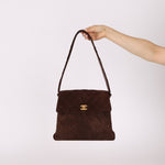 Chanel 1997 Brown Suede Turnlock Shoulder Bag 24k GP - FashioNica