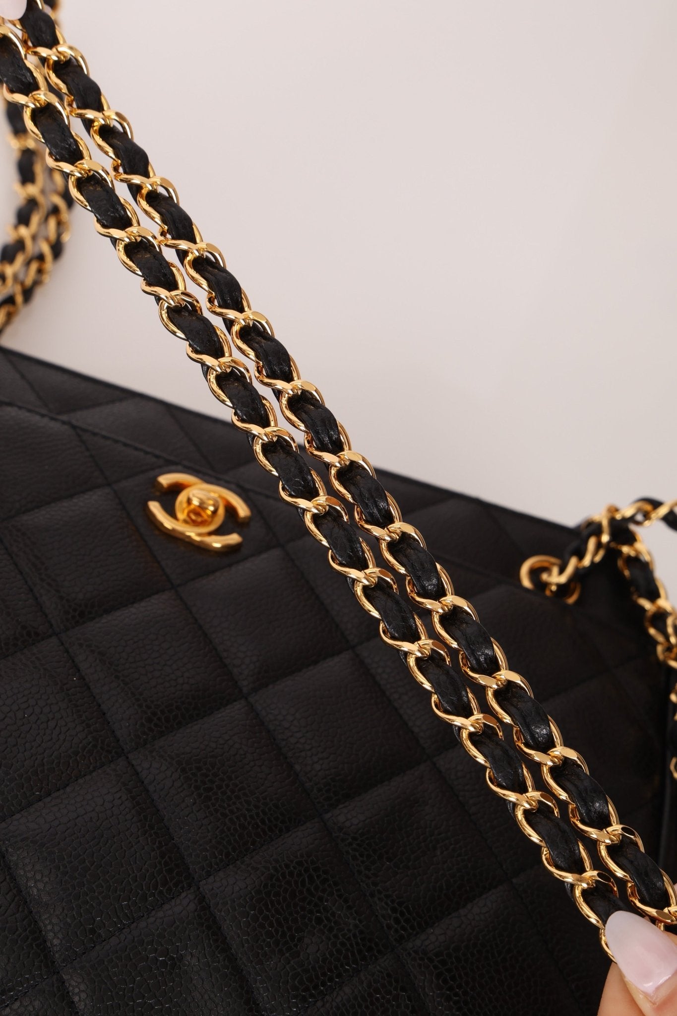 Chanel 1997 Caviar Camera Bag Turnlock Chain Tote 24K GP - FashioNica