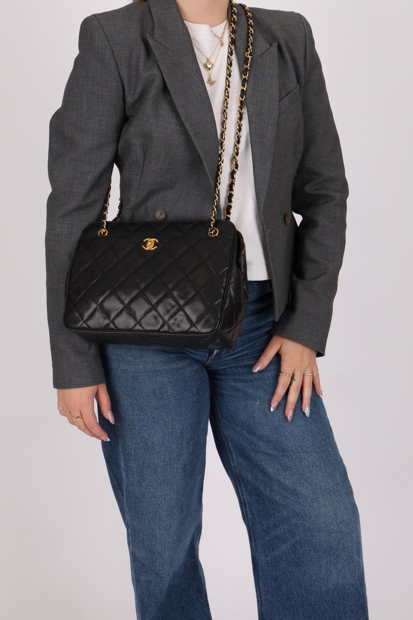 Chanel 1997 Caviar Camera Bag Turnlock Chain Tote 24K GP - FashioNica