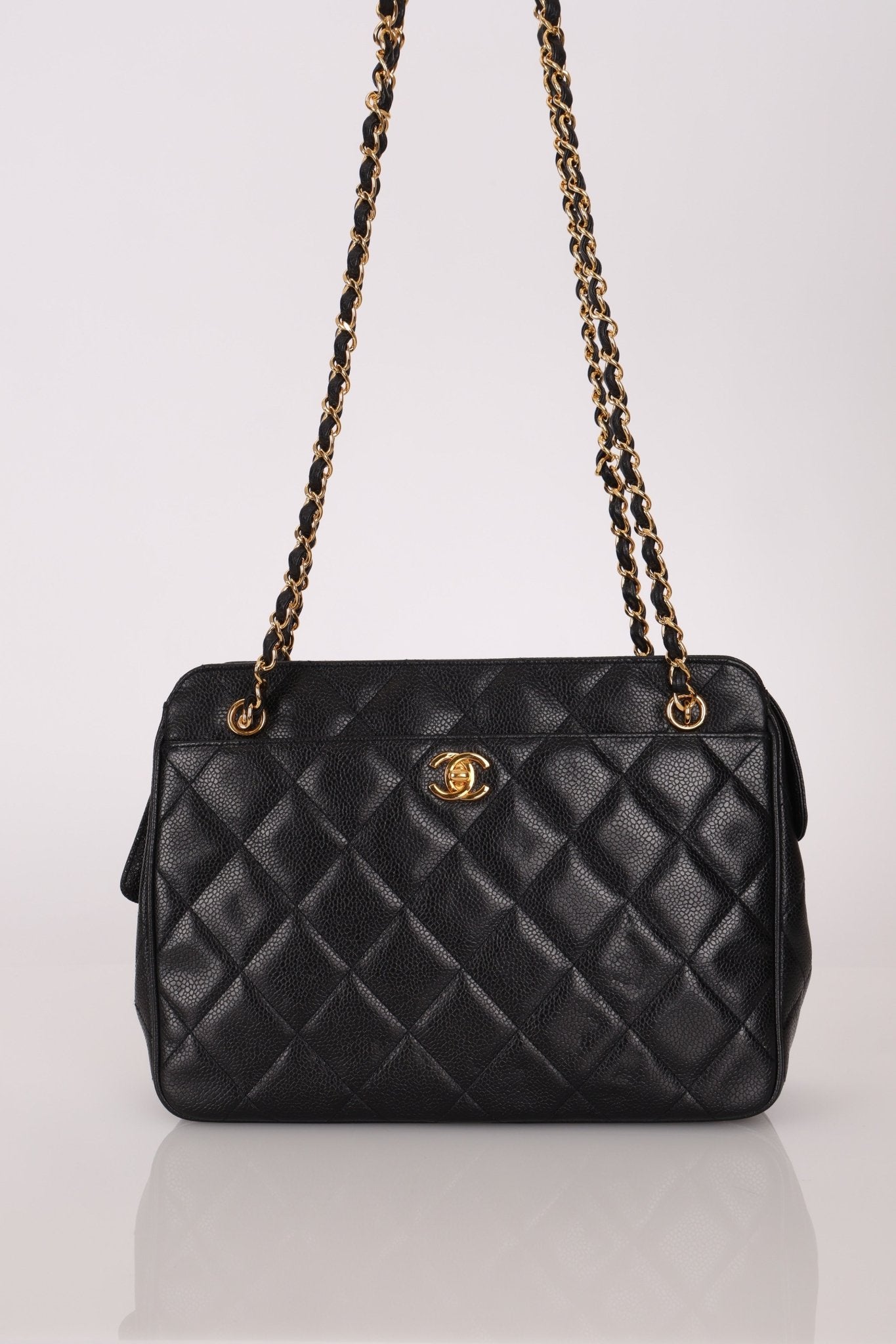 Chanel 1997 Caviar Camera Bag Turnlock Chain Tote 24K GP - FashioNica