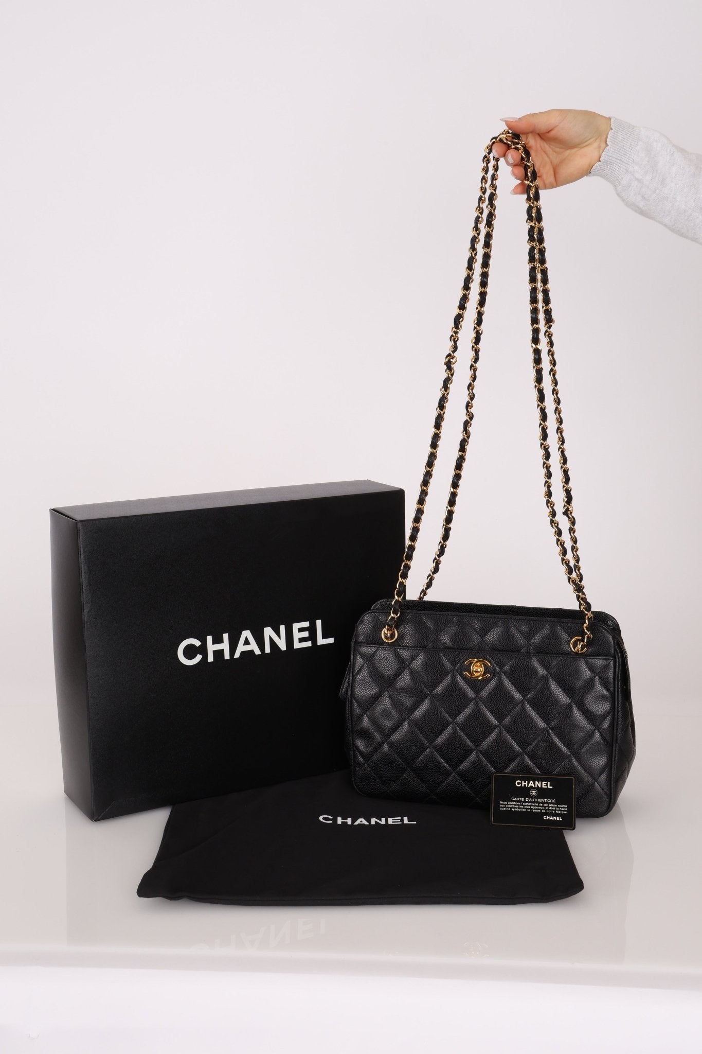 Chanel 1997 Caviar Camera Bag Turnlock Chain Tote 24K GP - FashioNica