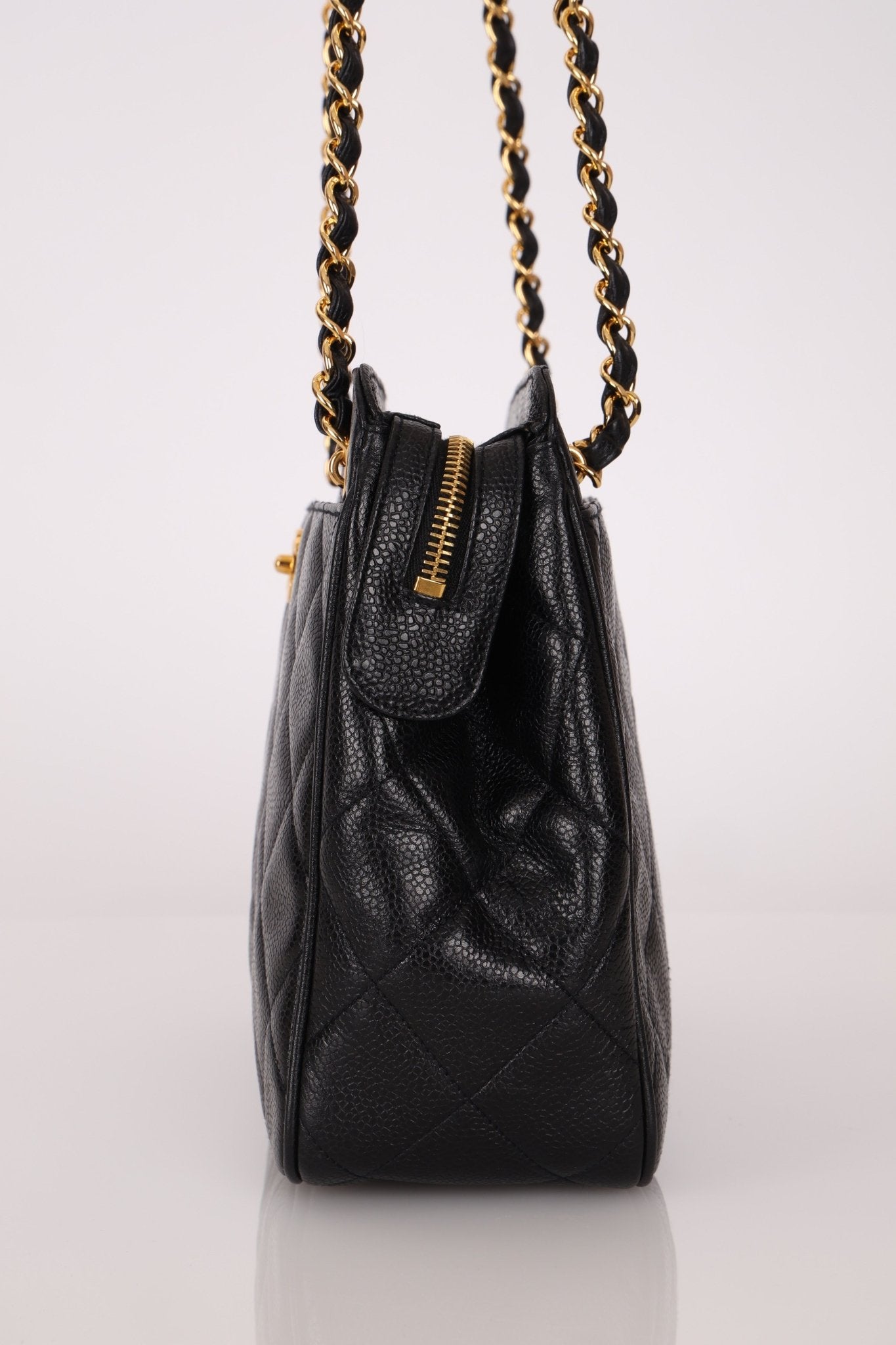 Chanel 1997 Caviar Camera Bag Turnlock Chain Tote 24K GP - FashioNica