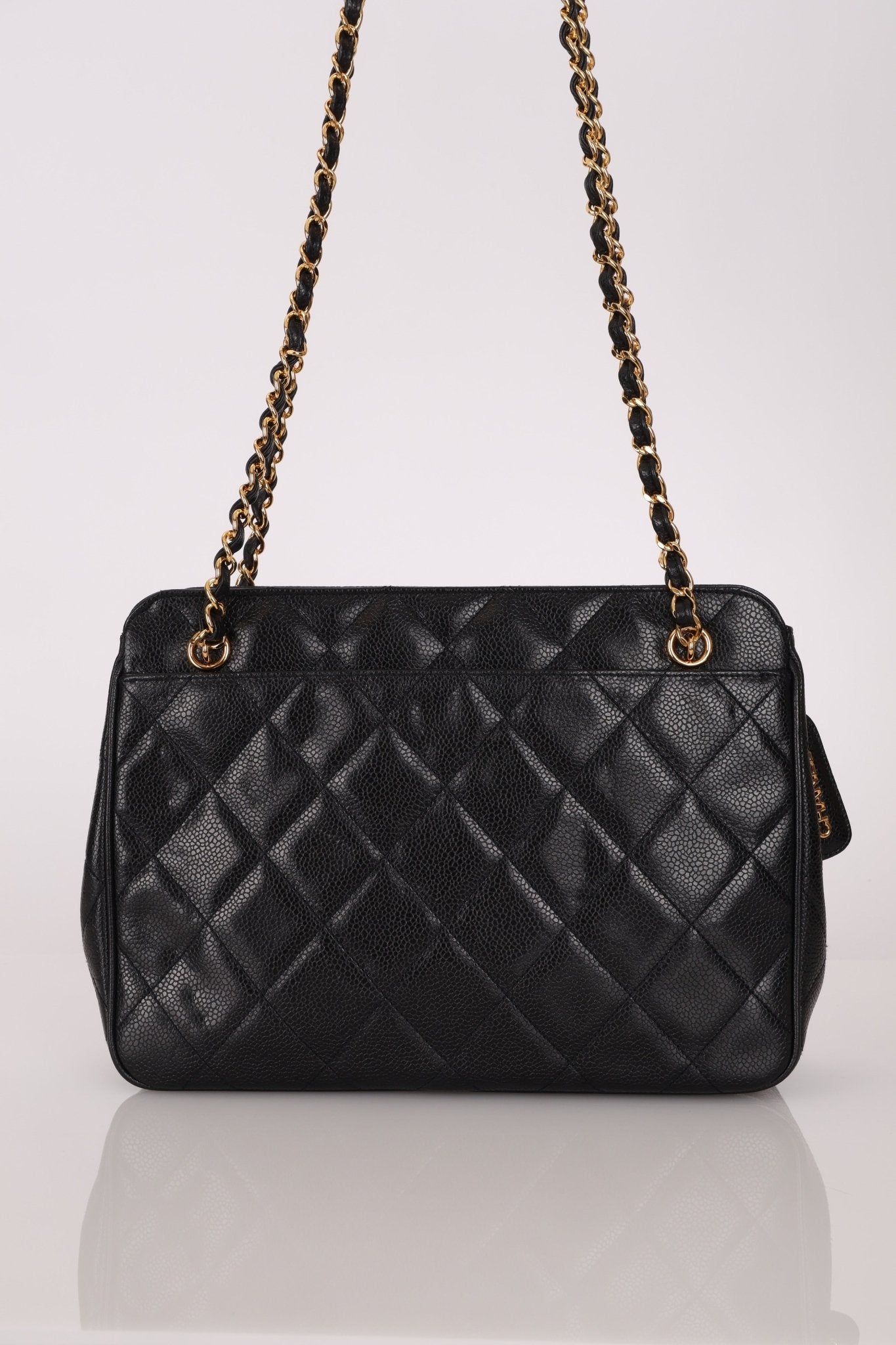 Chanel 1997 Caviar Camera Bag Turnlock Chain Tote 24K GP - FashioNica