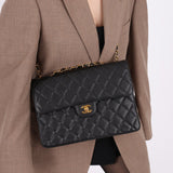 Chanel 2001 Caviar Turnlock Jumbo Classic Single Flap Bag 24K GP