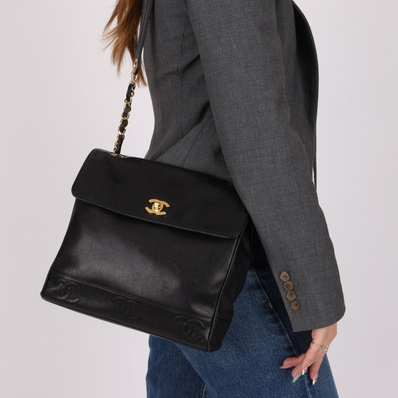 Chanel 1997 Caviar Triple CC Turnlock Tote - FashioNica
