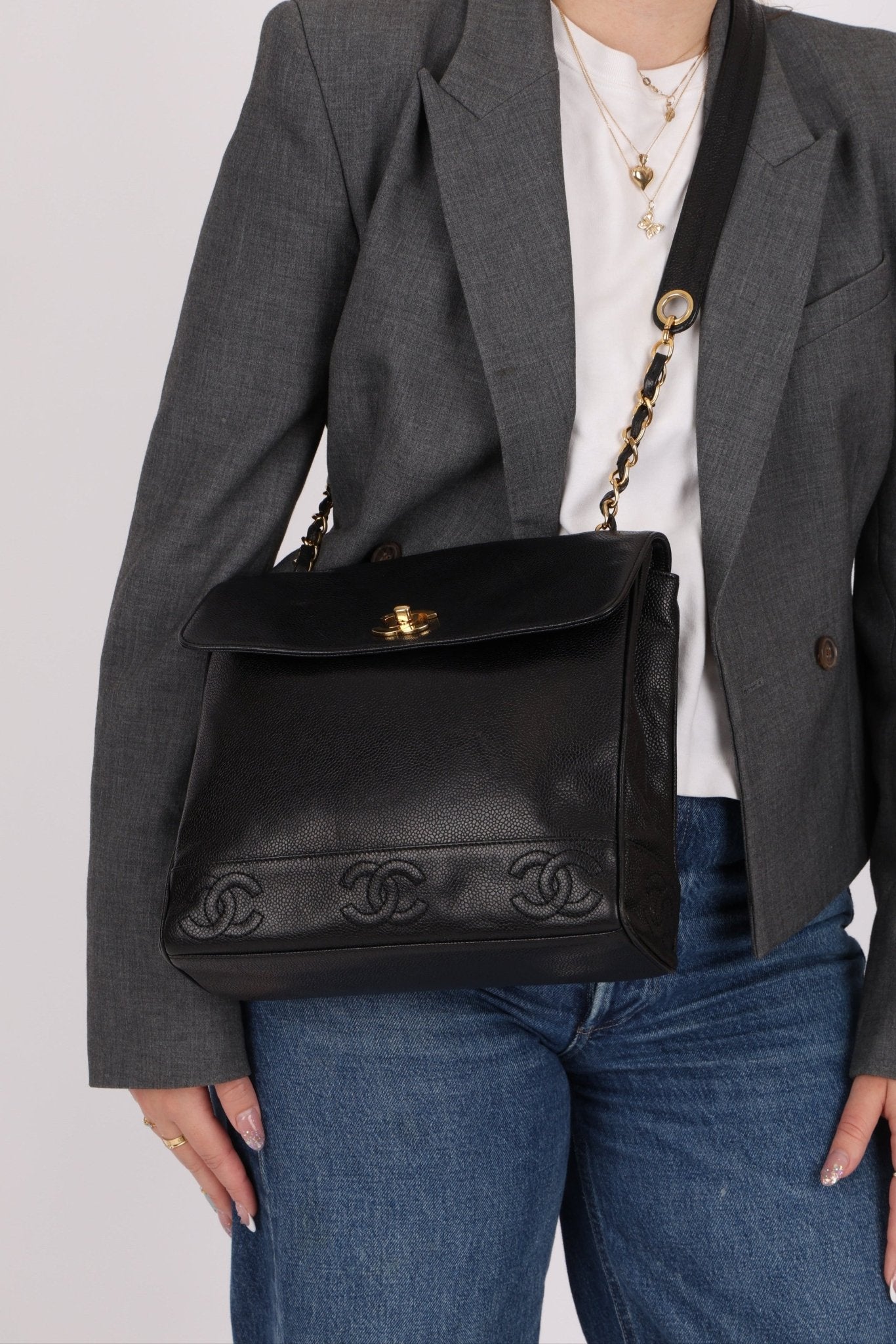 Chanel 1997 Caviar Triple CC Turnlock Tote - FashioNica