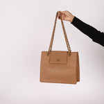 Chanel 1997 Caviar Turnlock Beige Chain Bag - FashioNica