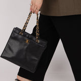 Chanel 1997 Caviar Turnlock North South Tote Bag 24k GP - FashioNica