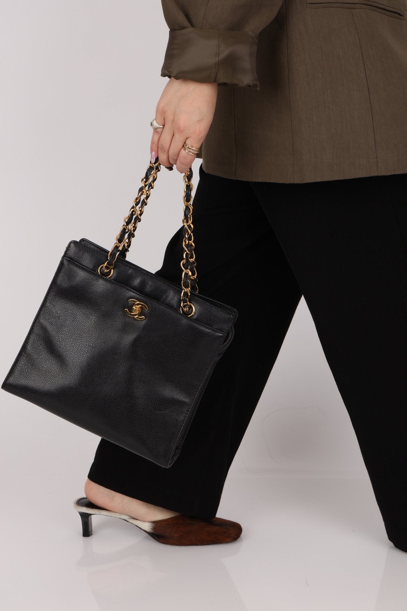 Chanel 1997 Caviar Turnlock North South Tote Bag 24k GP - FashioNica