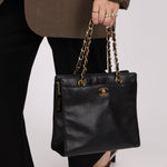 Chanel 1997 Caviar Turnlock North South Tote Bag 24k GP - FashioNica