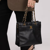 Chanel 1997 Caviar Turnlock North South Tote Bag 24k GP - FashioNica