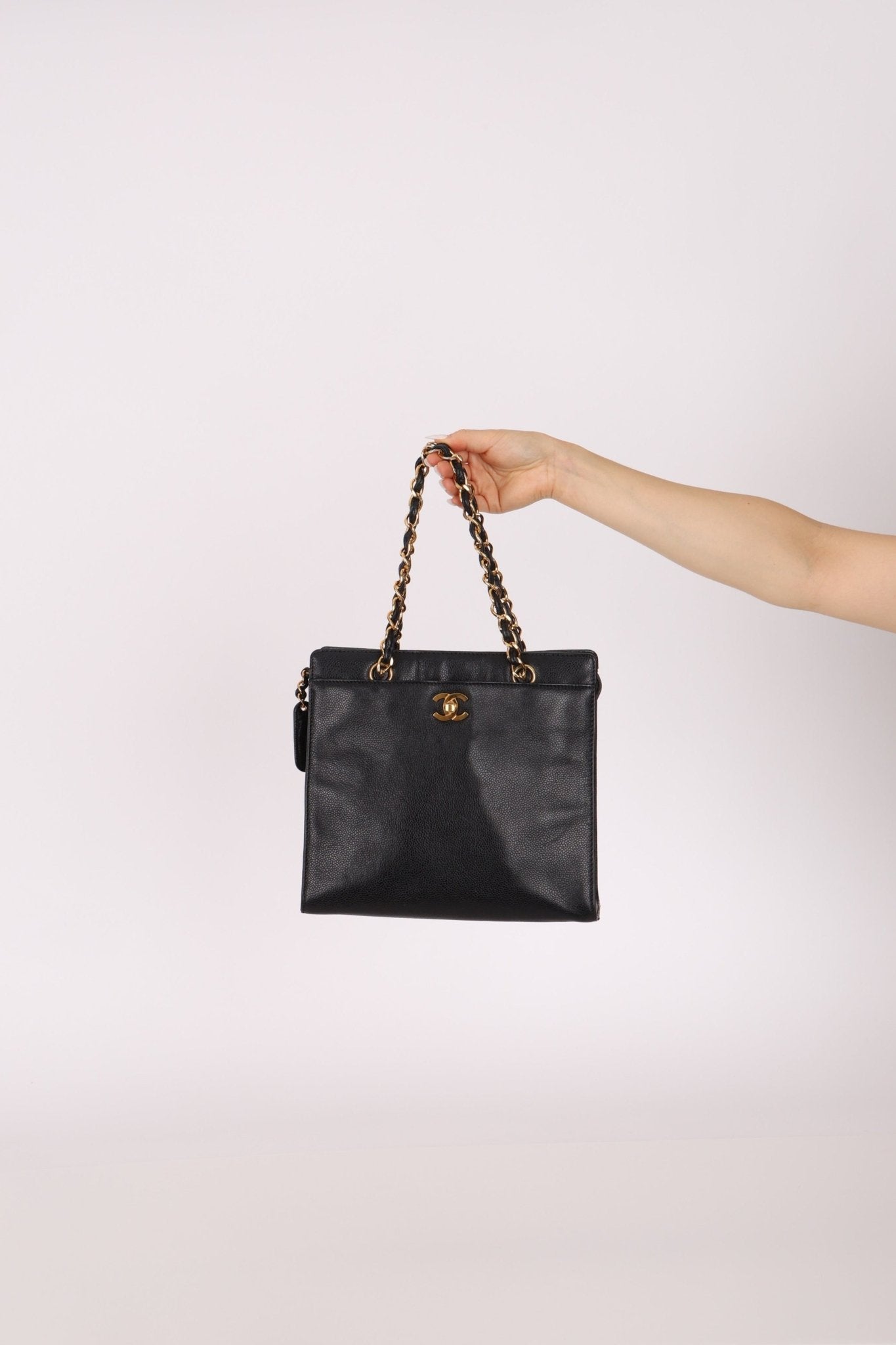 Chanel 1997 Caviar Turnlock North South Tote Bag 24k GP - FashioNica