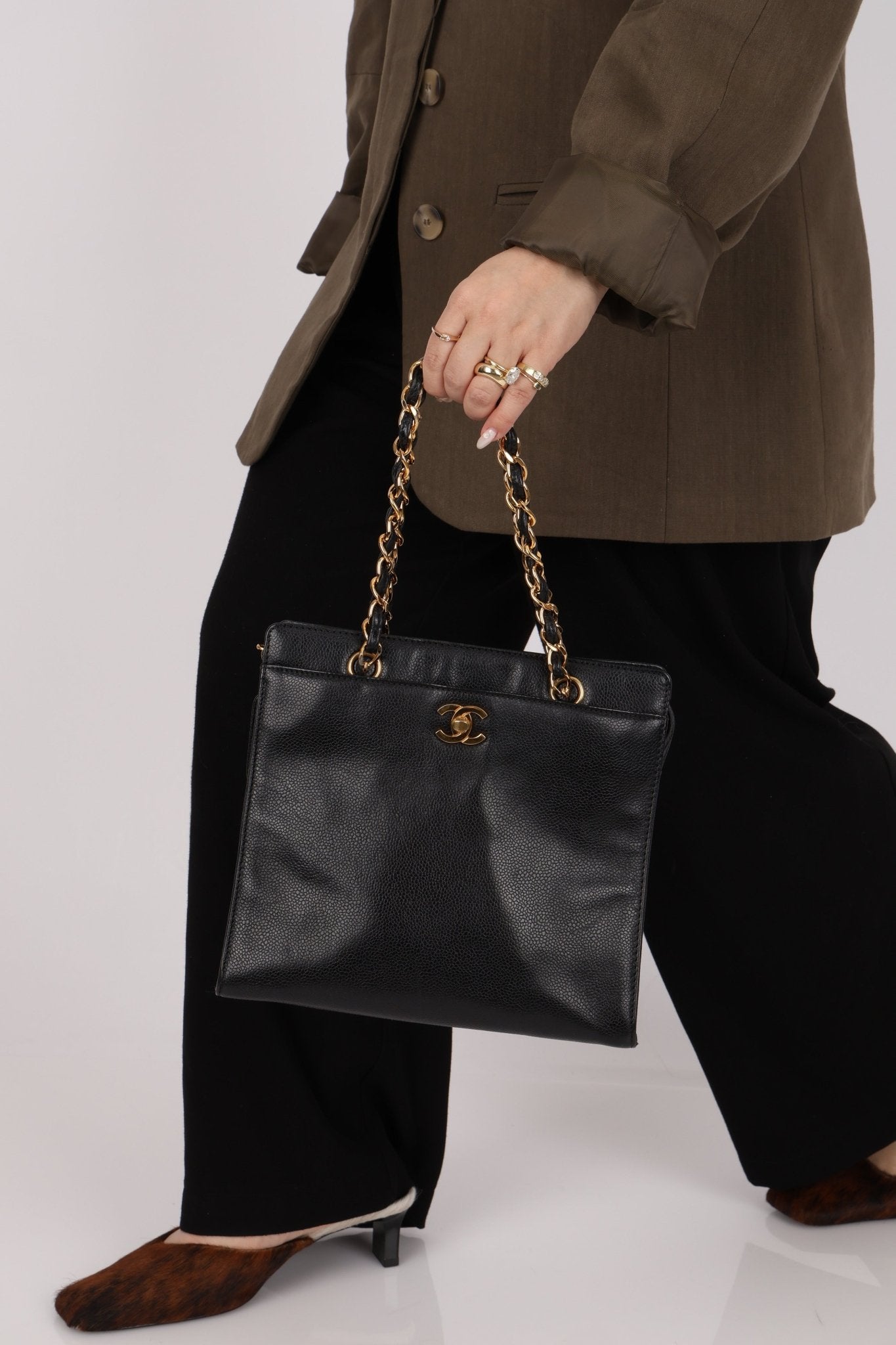 Chanel 1997 Caviar Turnlock North South Tote Bag 24k GP - FashioNica