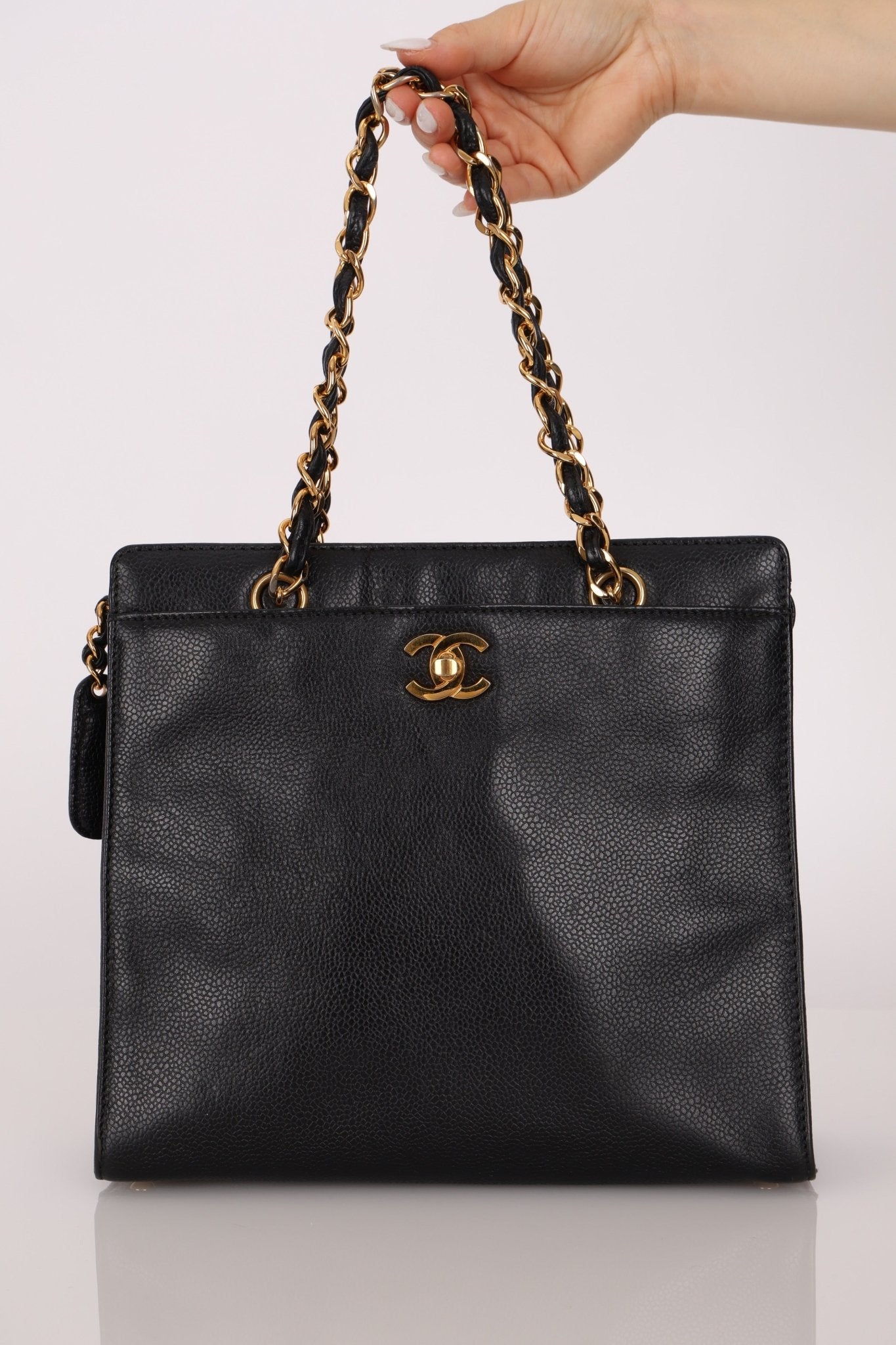 Chanel 1997 Caviar Turnlock North South Tote Bag 24k GP - FashioNica