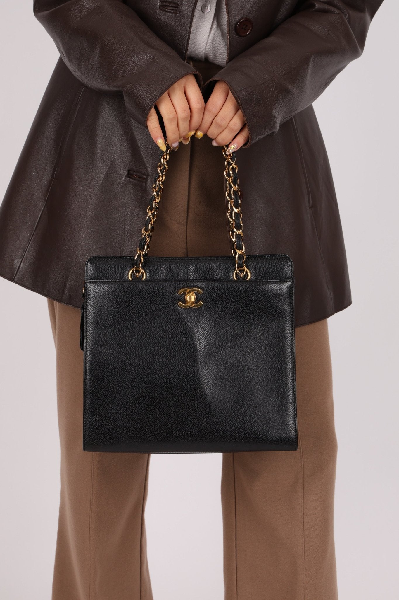 Chanel 1997 Caviar Zip Turnlock Tote Bag 24k GP - FashioNica