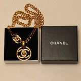 Chanel 1997 CC Turnlock Round Pendant Necklace 24K GP - FashioNica