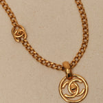 Chanel 1997 CC Turnlock Round Pendant Necklace 24K GP - FashioNica