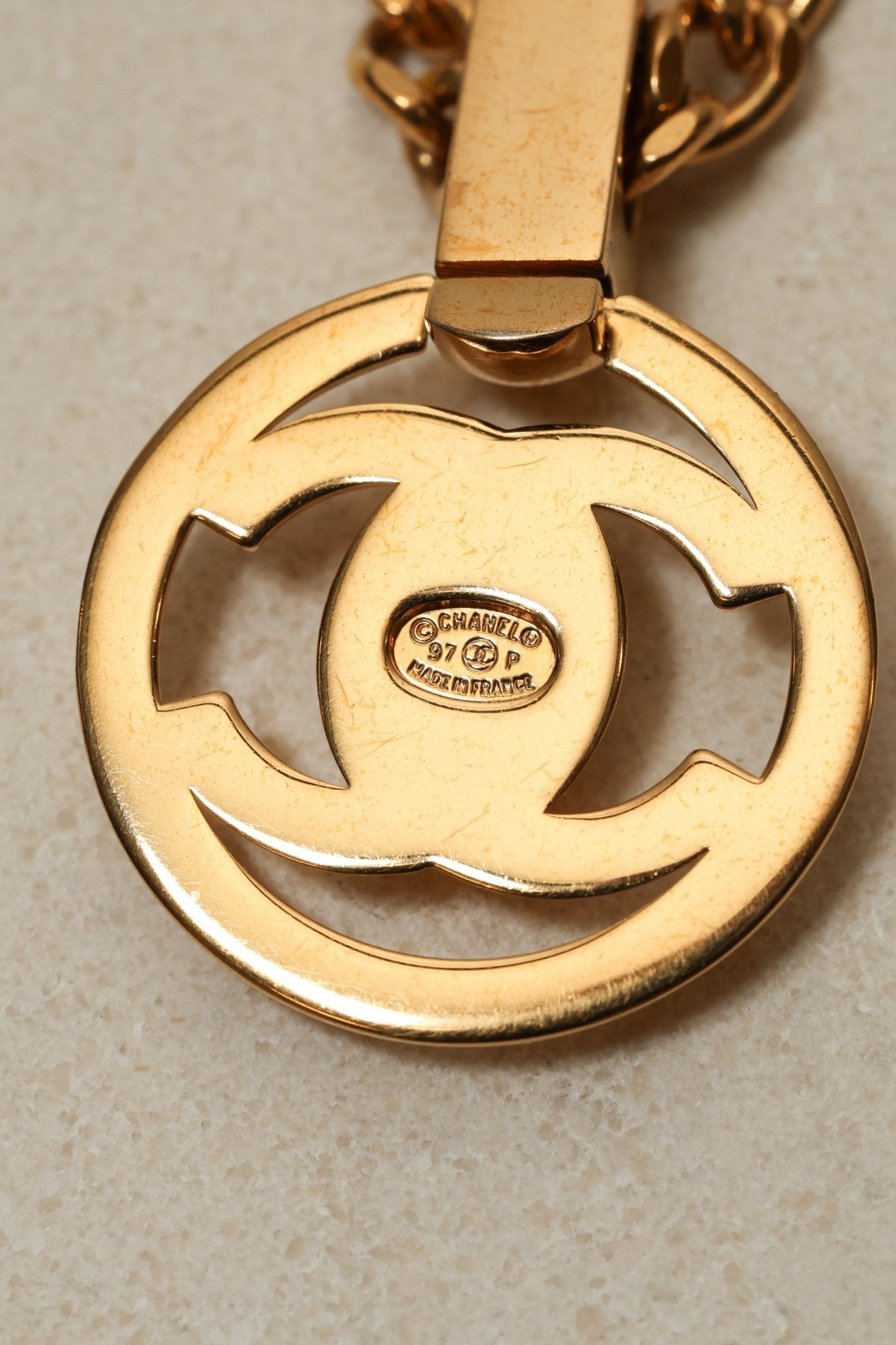 Chanel 1997 CC Turnlock Round Pendant Necklace 24K GP - FashioNica