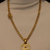 Chanel 1997 CC Turnlock Round Pendant Necklace 24K GP - FashioNica