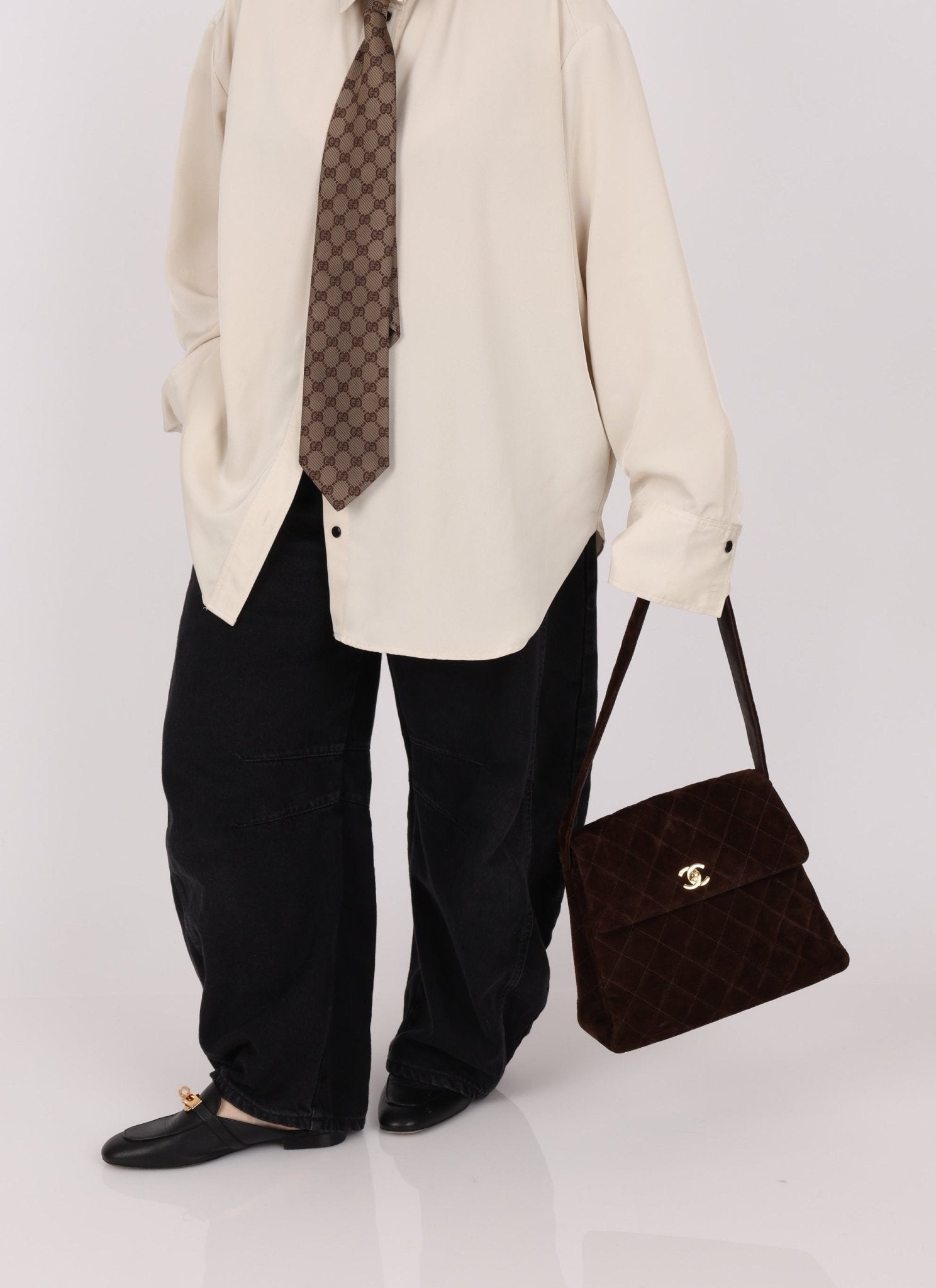 Chanel 1997 Chocolate Suede Turnlock Kelly Shoulder Bag - FashioNica