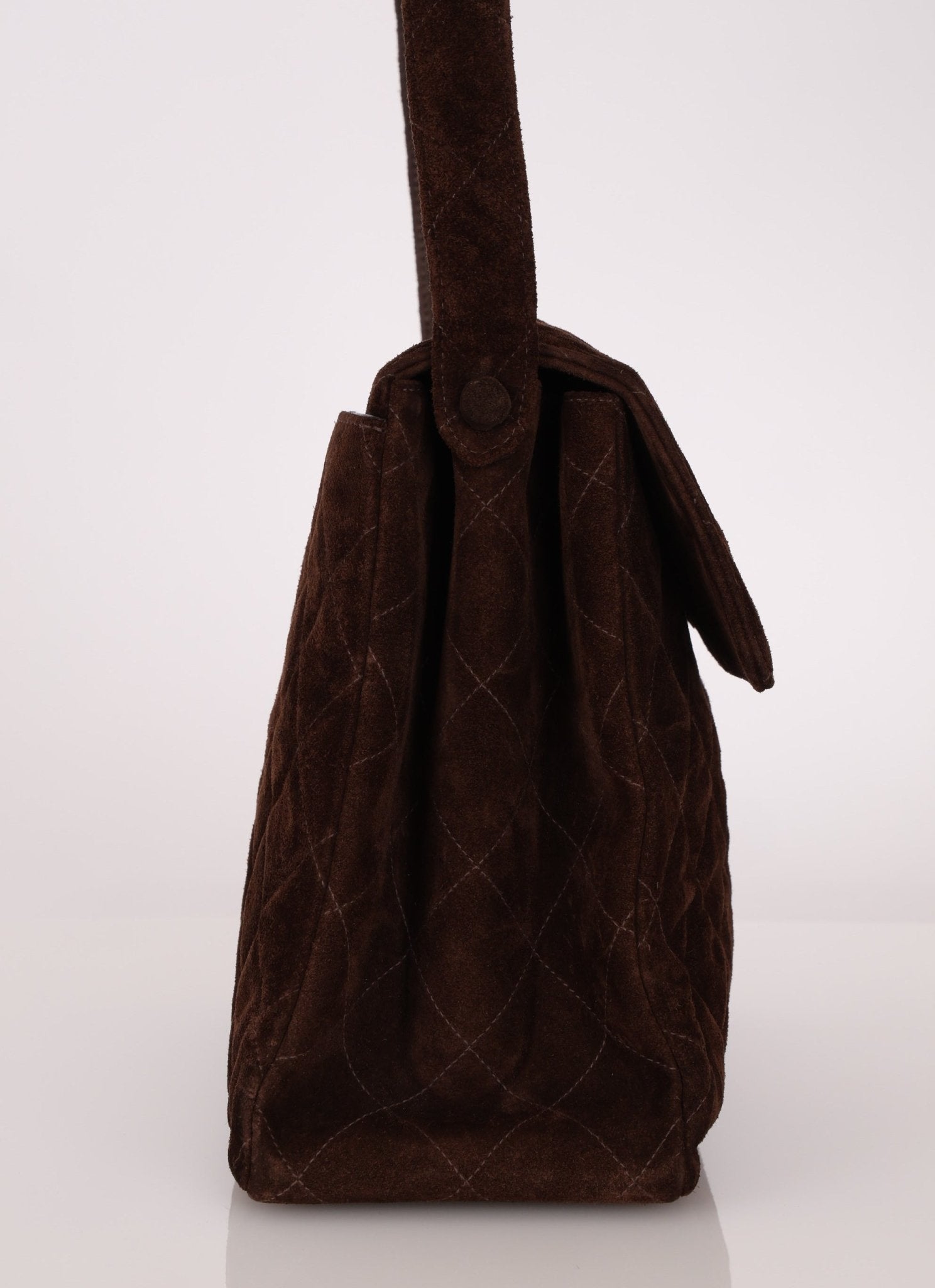 Chanel 1997 Chocolate Suede Turnlock Kelly Shoulder Bag - FashioNica