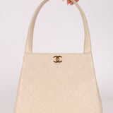 Chanel 1997 Cream Lambskin Kelly Shoulder Bag 24K GP - FashioNica