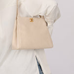 Chanel 1997 Cream Lambskin Kelly Shoulder Bag 24K GP - FashioNica