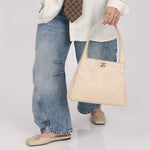 Chanel 1997 Cream Lambskin Kelly Shoulder Bag 24K GP - FashioNica