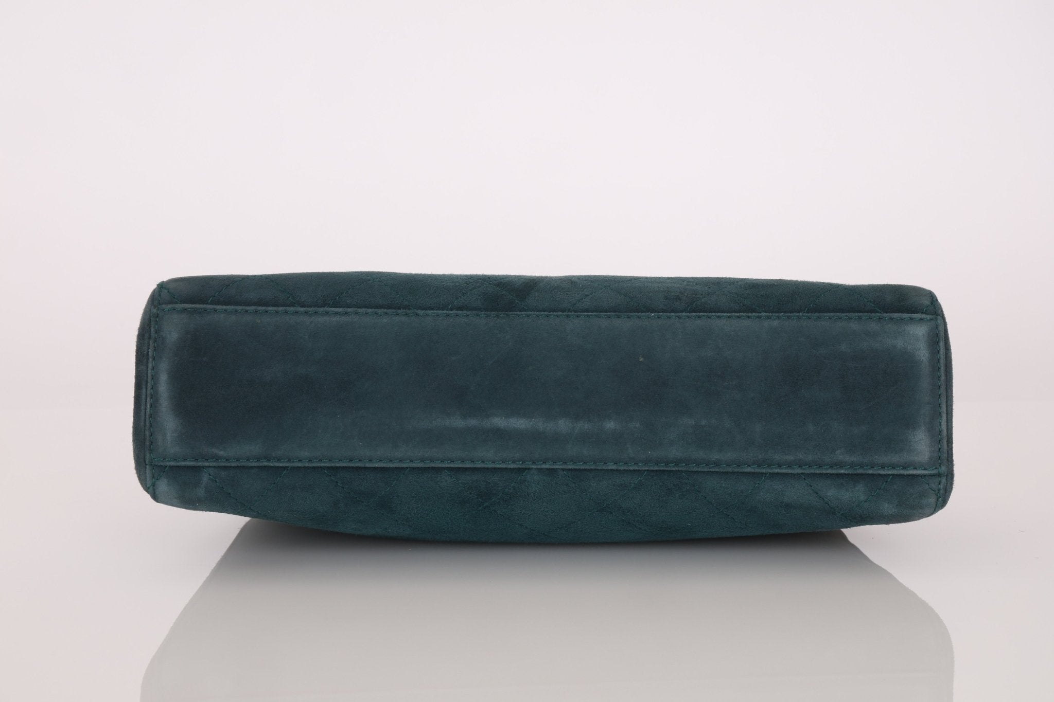 Chanel 1997 Emerald Suede Turnlock Kelly Shoulder Bag 24K GP - FashioNica