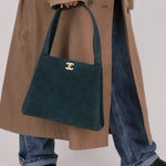Chanel 1997 Emerald Suede Turnlock Kelly Shoulder Bag 24K GP - FashioNica