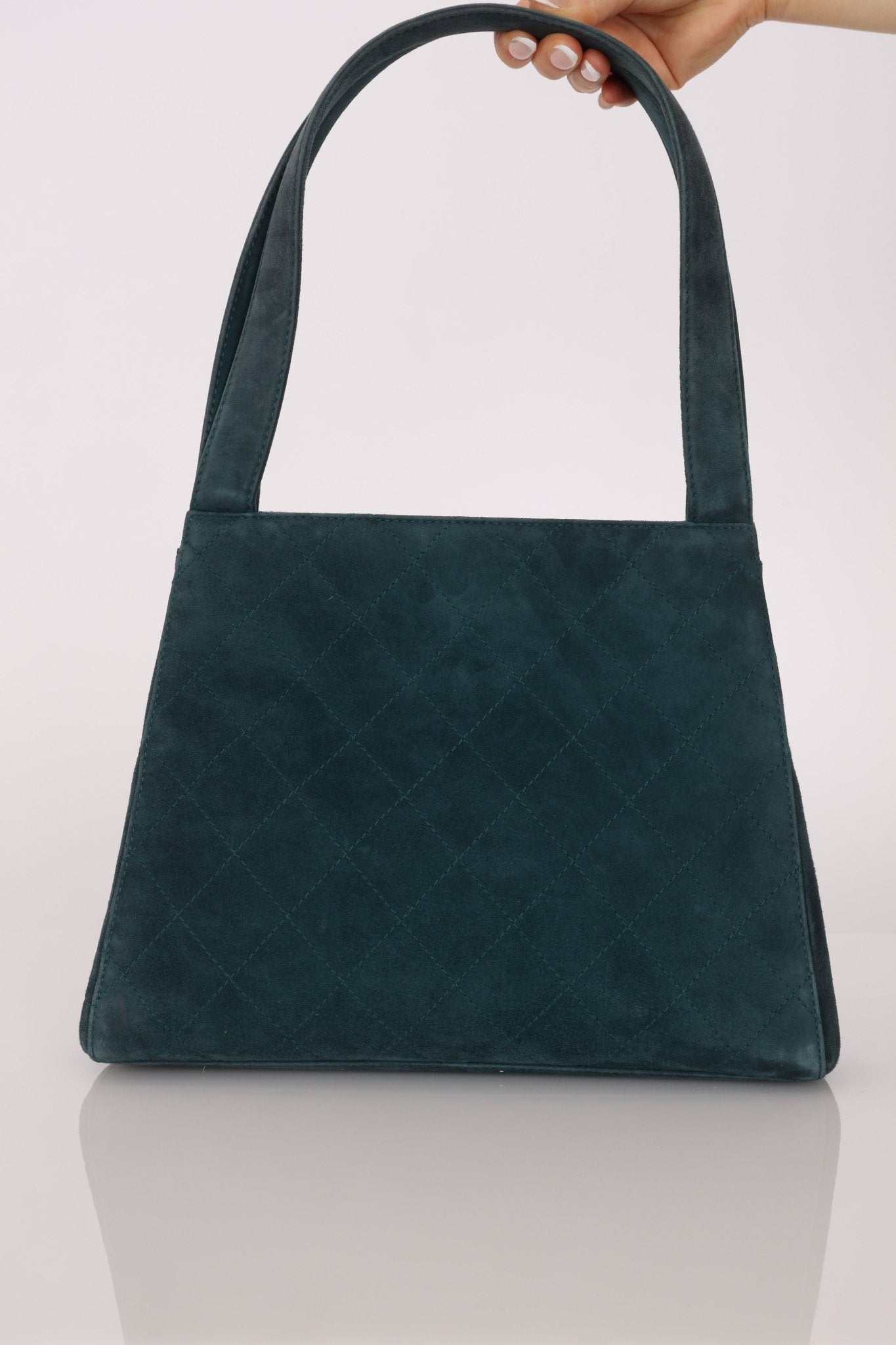 Chanel 1997 Emerald Suede Turnlock Kelly Shoulder Bag 24K GP - FashioNica