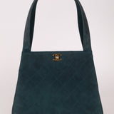 Chanel 1997 Emerald Suede Turnlock Kelly Shoulder Bag 24K GP - FashioNica