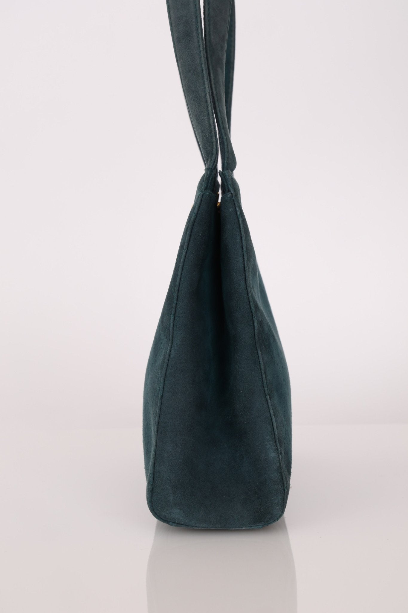 Chanel 1997 Emerald Suede Turnlock Kelly Shoulder Bag 24K GP - FashioNica