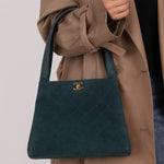 Chanel 1997 Emerald Suede Turnlock Kelly Shoulder Bag 24K GP - FashioNica
