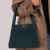 Chanel 1997 Emerald Suede Turnlock Kelly Shoulder Bag 24K GP - FashioNica