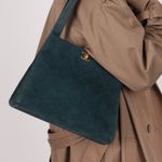 Chanel 1997 Emerald Suede Turnlock Kelly Shoulder Bag 24K GP - FashioNica