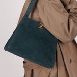 Chanel 1997 Emerald Suede Turnlock Kelly Shoulder Bag 24K GP - FashioNica