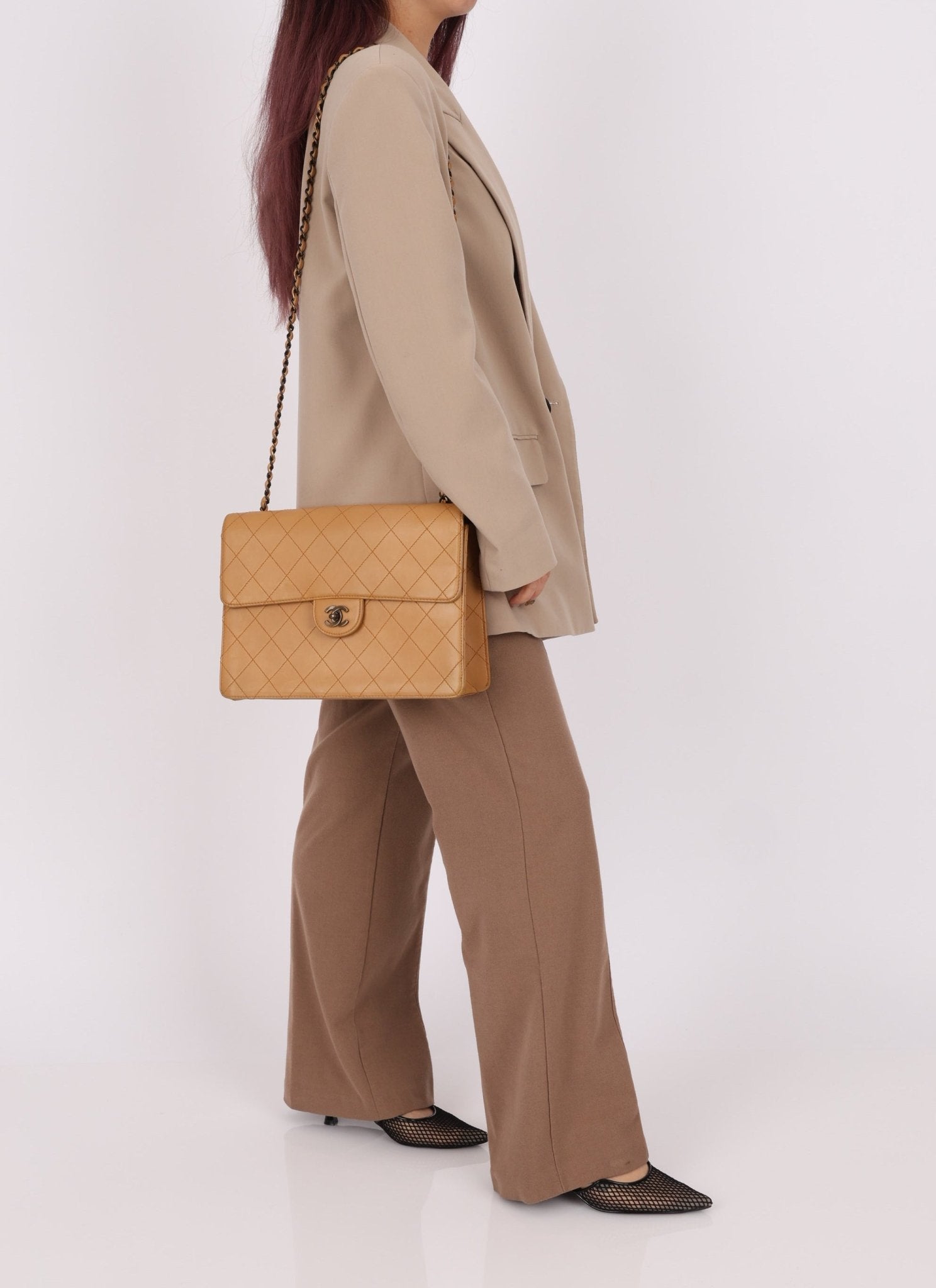 Chanel 1997 Nude Jumbo Stitch Single Flap Bag - FashioNica