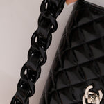 Chanel 1997 So Black Lucite Chain Handle Patent Flap Bag - FashioNica