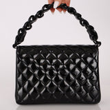 Chanel 1997 So Black Lucite Chain Handle Patent Flap Bag - FashioNica