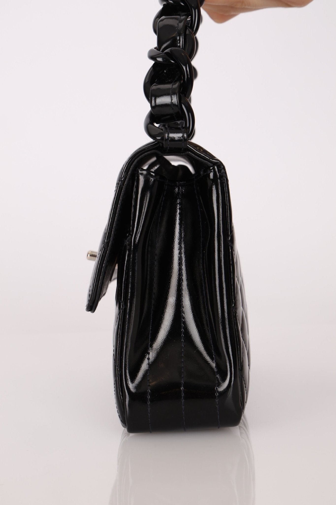 Chanel 1997 So Black Lucite Chain Handle Patent Flap Bag - FashioNica