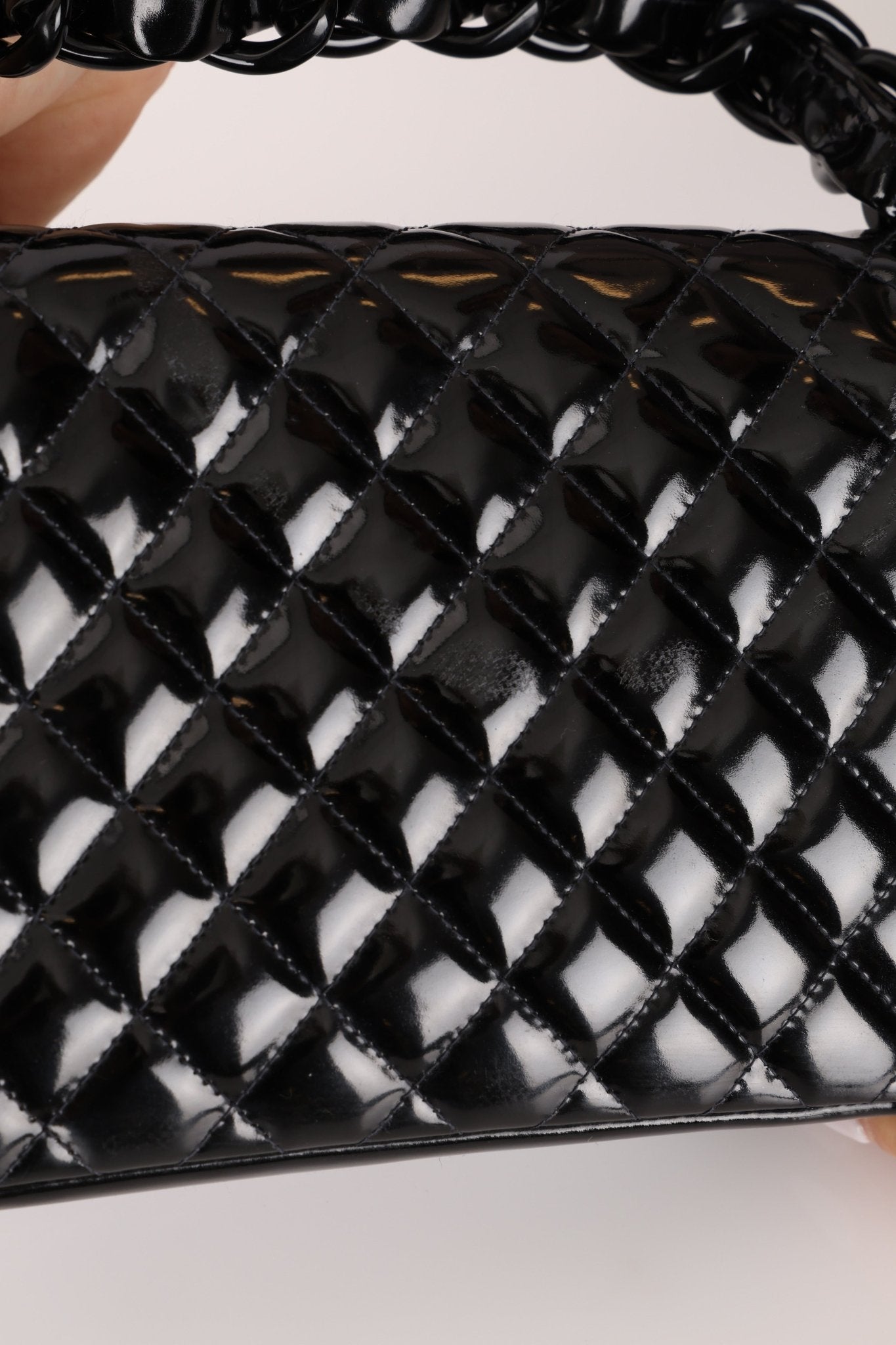 Chanel 1997 So Black Lucite Chain Handle Patent Flap Bag - FashioNica