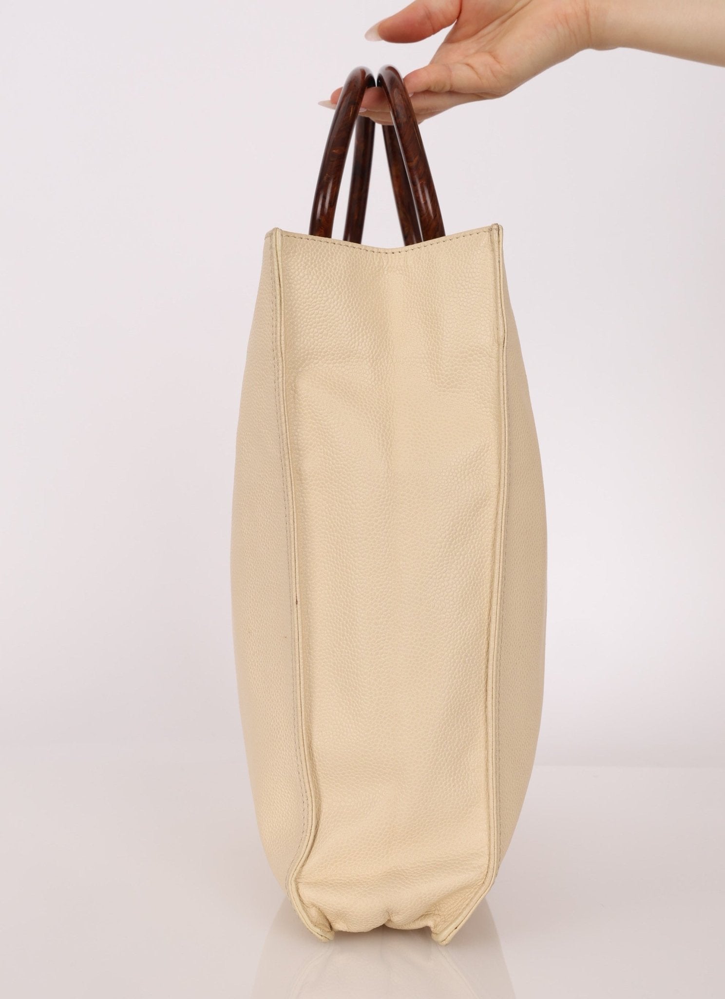 Chanel 1997 Vanilla Caviar Acrylic Wood Tote - FashioNica