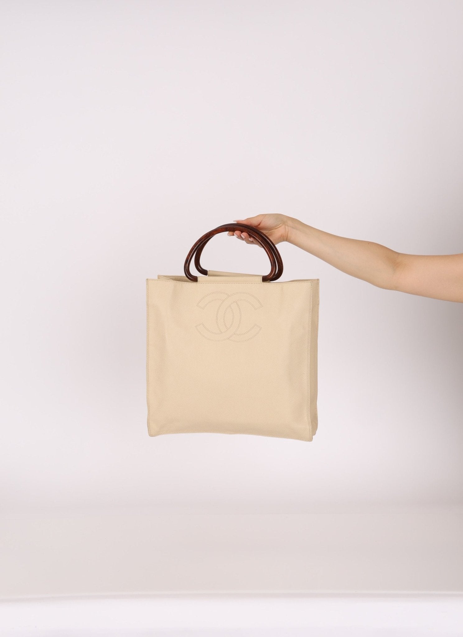 Chanel 1997 Vanilla Caviar Acrylic Wood Tote - FashioNica