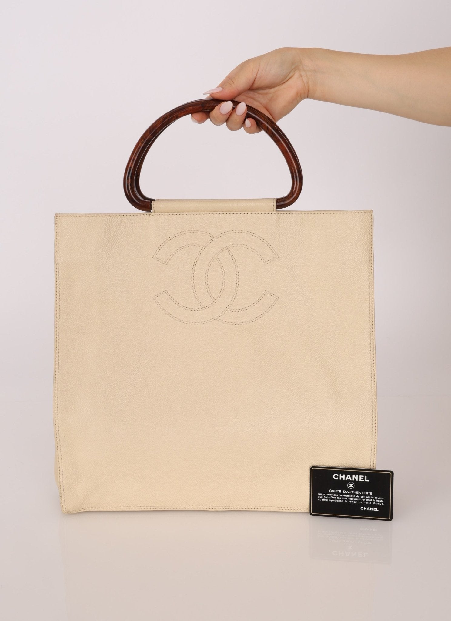Chanel 1997 Vanilla Caviar Acrylic Wood Tote - FashioNica