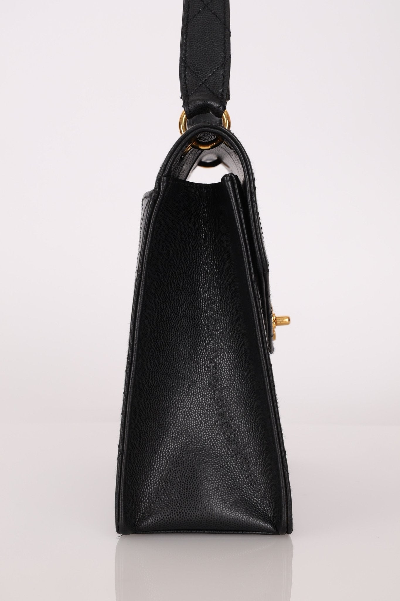 Chanel 1998 Caviar Turnlock Kelly Envelope Top Handle 24K GP - FashioNica