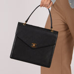 Chanel 1998 Caviar Turnlock Kelly Envelope Top Handle 24K GP - FashioNica