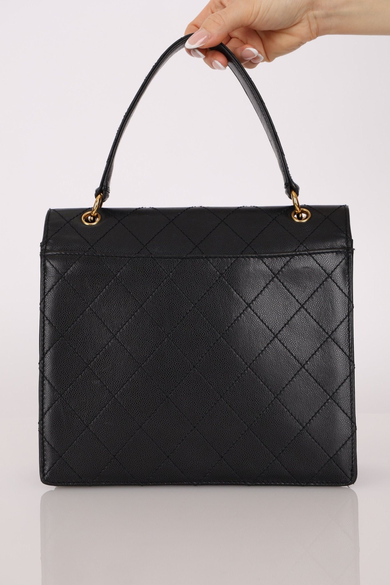 Chanel 1998 Caviar Turnlock Kelly Envelope Top Handle 24K GP - FashioNica